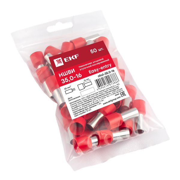  Наконечник штыревой втулочный изол. НШвИ 35.0-16 (уп.50шт) EKF nhvi-35.0-16 фото в каталоге от BTSprom.by