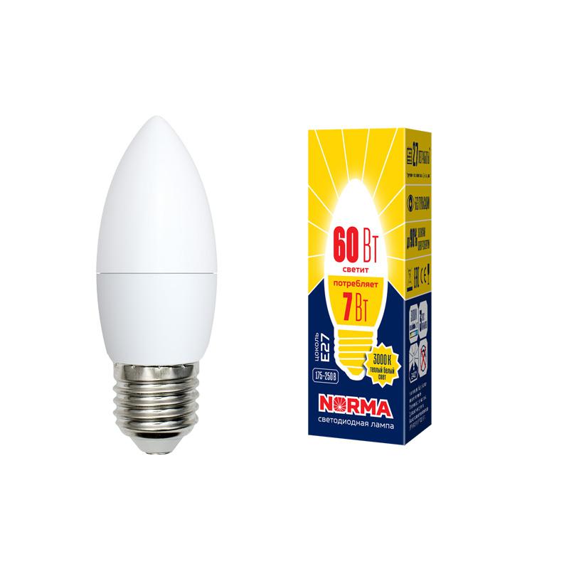 лампа светодиодная led-c37-7w/ww/e27/fr/nr norma 7вт матовая e27 (упак. картон) volpe ul-00003799 от BTSprom.by