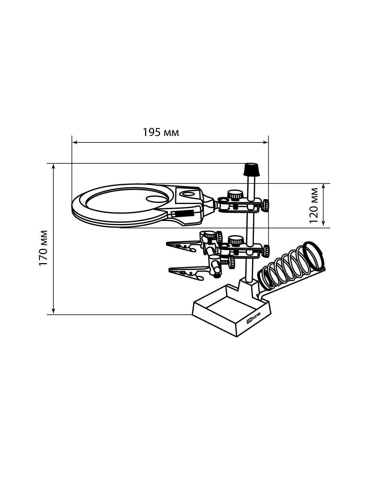 держатель для пайки многофункциональный дпм, 2 зажима "крокодил", лупа с led подсв., 3хааа, "алмаз" от BTSprom.by