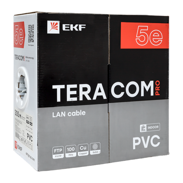  Кабель витая пара F/UTP кат.5E 4 пары 24 AWG solid PVC сер. (м) TERACOM PRO EKF TRP-5EFTP-04PVC-GY-IN3 фото в каталоге от BTSprom.by