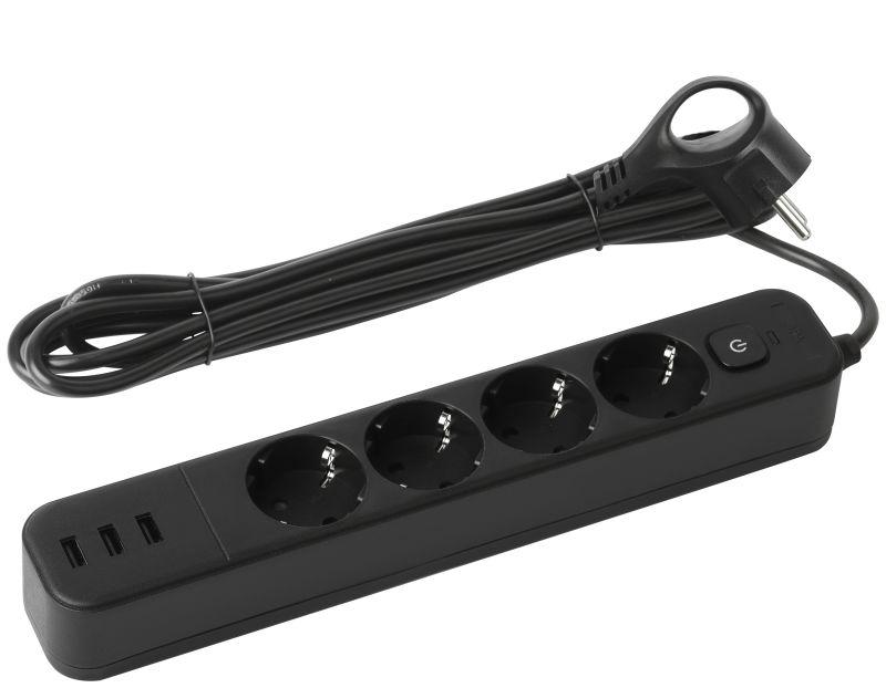 удлинитель с сетевым фильтром 4х1.5м с заземл. 10а usf-4es-1.5m-3xusba-b +3xusba 3.1a с выкл. с базов. защитой эра б0059568 от BTSprom.by