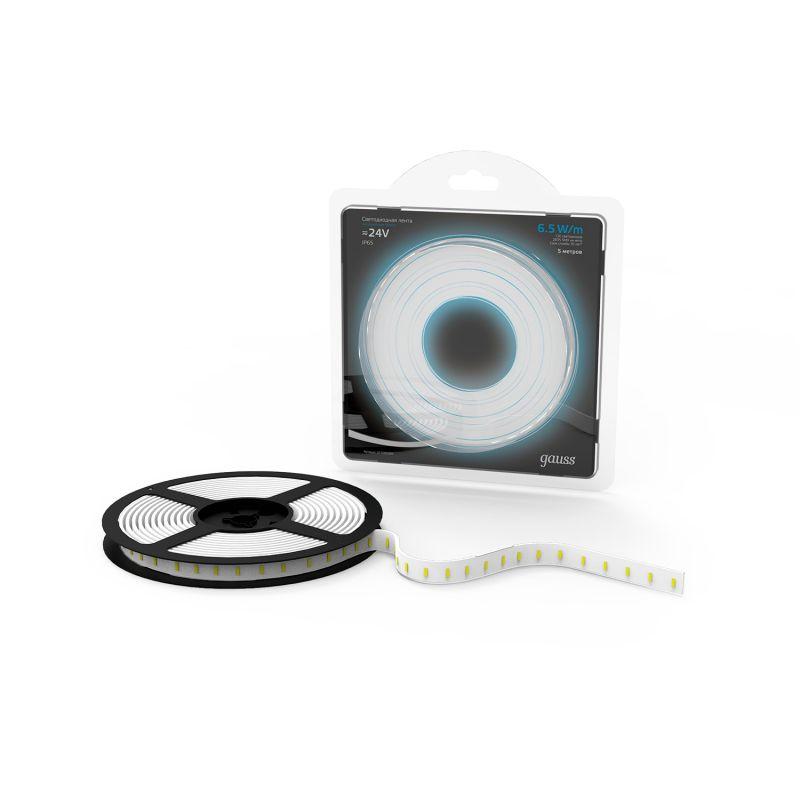 лента светодиодная black 2835/120-smd 6.5вт/м 5000к холод. бел. ip65 600лм/м 24в (блист.5м) gauss 311000265 от BTSprom.by