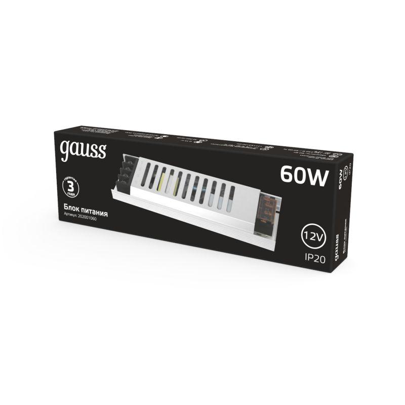 Блок питания для светодиодной ленты Black 60Вт 12В IP20 (драйвер) GAUSS 202001060 фото в каталоге от BTSprom.by