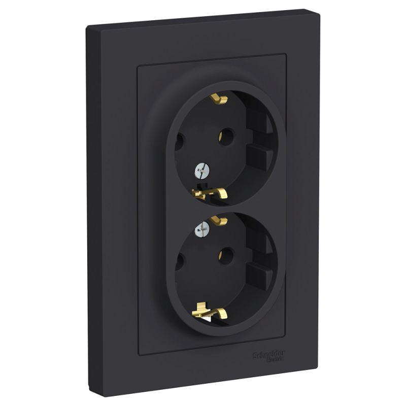 розетка 2-м сп atlasdesign 16а ip20 с заземл. в сборе карбон se atn001024 от BTSprom.by