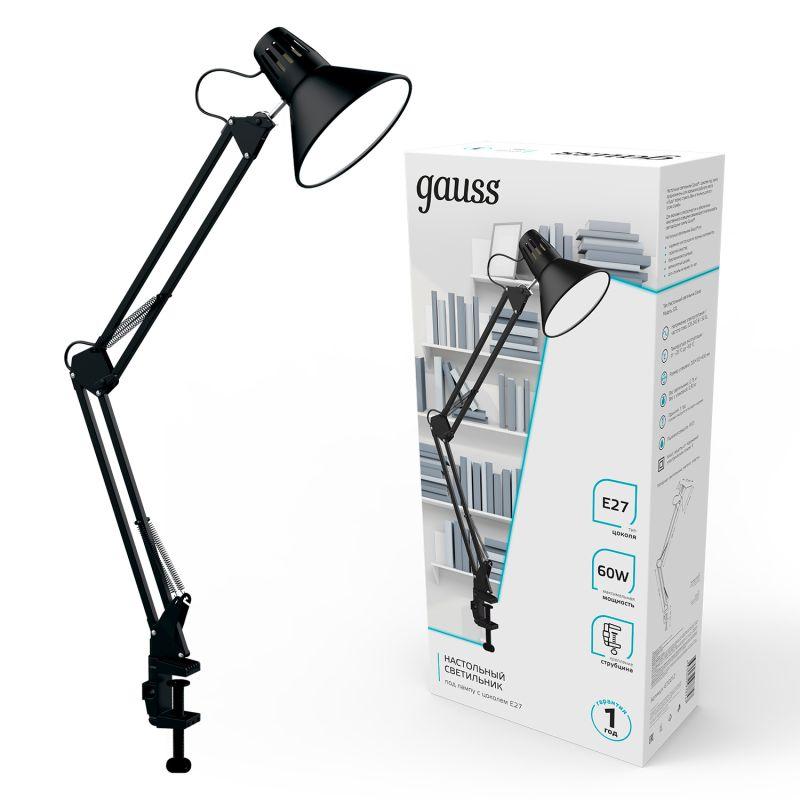  Светильник GTL 60Вт E27 струбцина черн. GAUSS GT0012 фото в каталоге от BTSprom.by