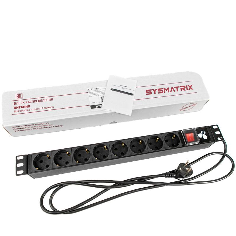 блок розеток 8-м 16а 19 pdu выключатель шнур 1.8м sysmatrix pd 19.08sch-is-1.16-1.8.2 от BTSprom.by