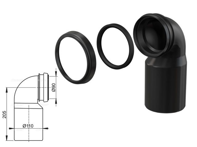 колено стока, комплект dn90/110, alcaplast m906 от BTSprom.by