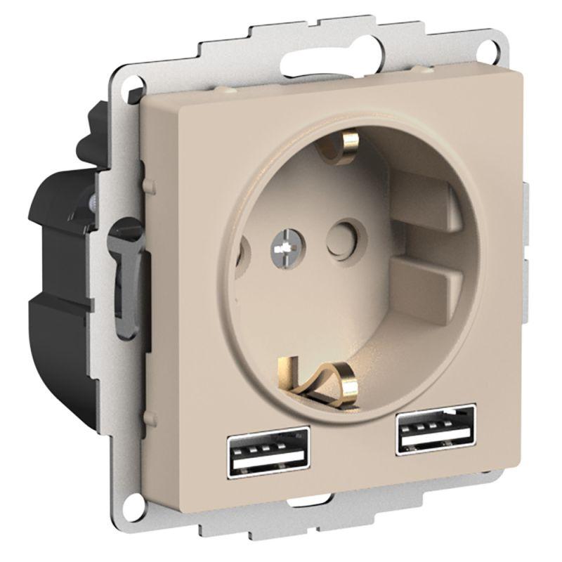 розетка atlasdesign 16а с 2-мя заряд. устройствами usb тип a+a 5в/2.4а 2х5в/1.2а механизм песочн. se atn001230 от BTSprom.by