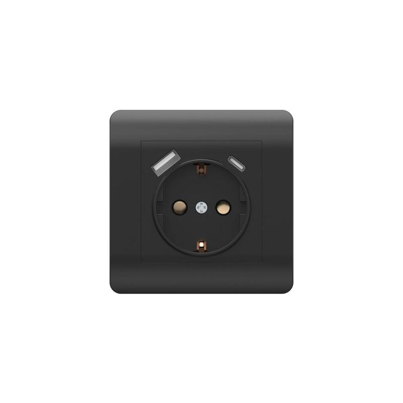 розетка new3-e 16а с заземл. защ. шторки с 2-мя заряд. устройствами usb a+c 5в/2.1а черн. chint 431502 от BTSprom.by
