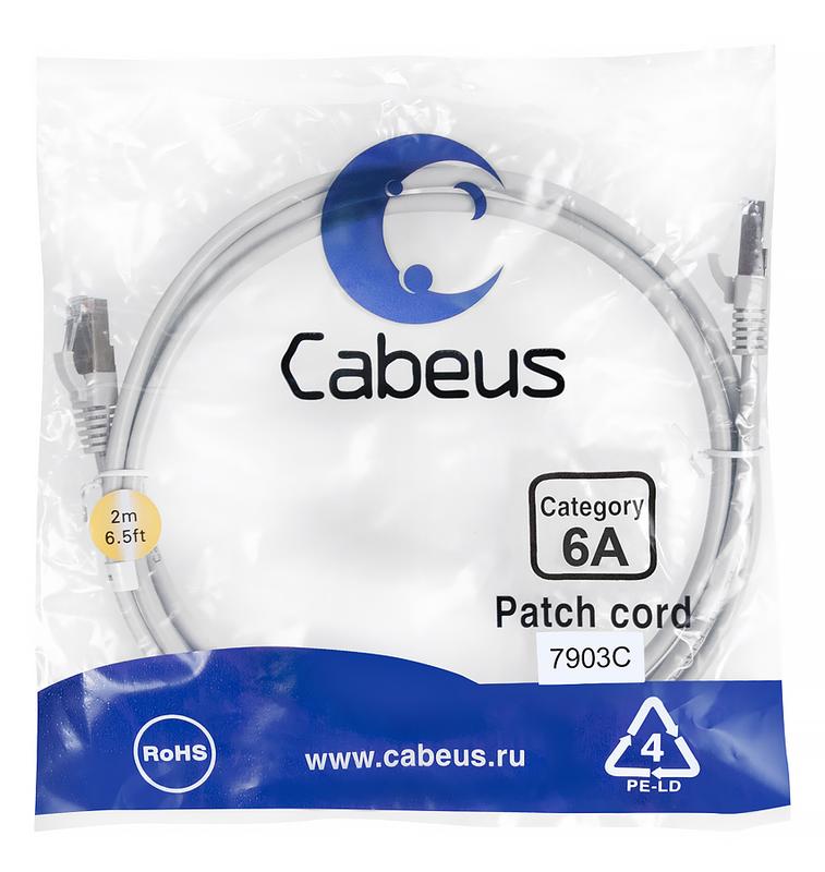 патч-корд s/ftp кат.6a pc-sstp-rj45-cat.6a-2m-lszh 2xrj45/8p8c экранир. lszh (10g) 2м сер. cabeus 7903c от BTSprom.by