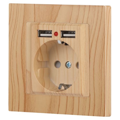  Розетка 1-м СП Accent 6-410-11 16А IP20 250В P+E Schuko + 2хUSB защ. шторки сосна Intro Б0063720 фото в каталоге от BTSprom.by