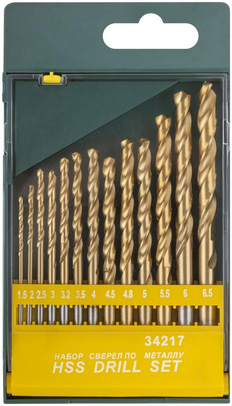  Набор сверл HSS по металлу титан. покрытие (15-2-25-3-32-35-4-45-48-5-55-6-65мм) (13шт) FIT 34217 фото в каталоге от BTSprom.by