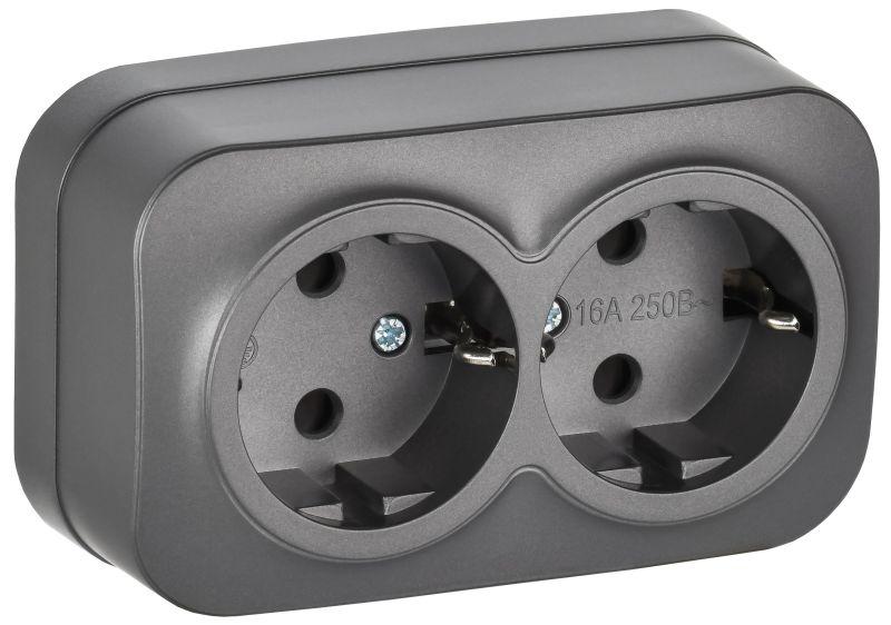 розетка 2-м оп glory рс22-3-хсм 16а с заземл. без защ. шторок сталь матов. iek erh21-k46m-16 от BTSprom.by