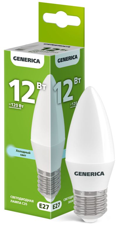 лампа светодиодная c35 12вт свеча 6500к e27 230в generica ll-c35-12-230-65-e27-g от BTSprom.by