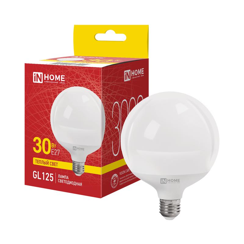 лампа светодиодная led-gl125-vc 30вт шар 3000к e27 3000лм 230в 125мм in home 4690612064000 от BTSprom.by