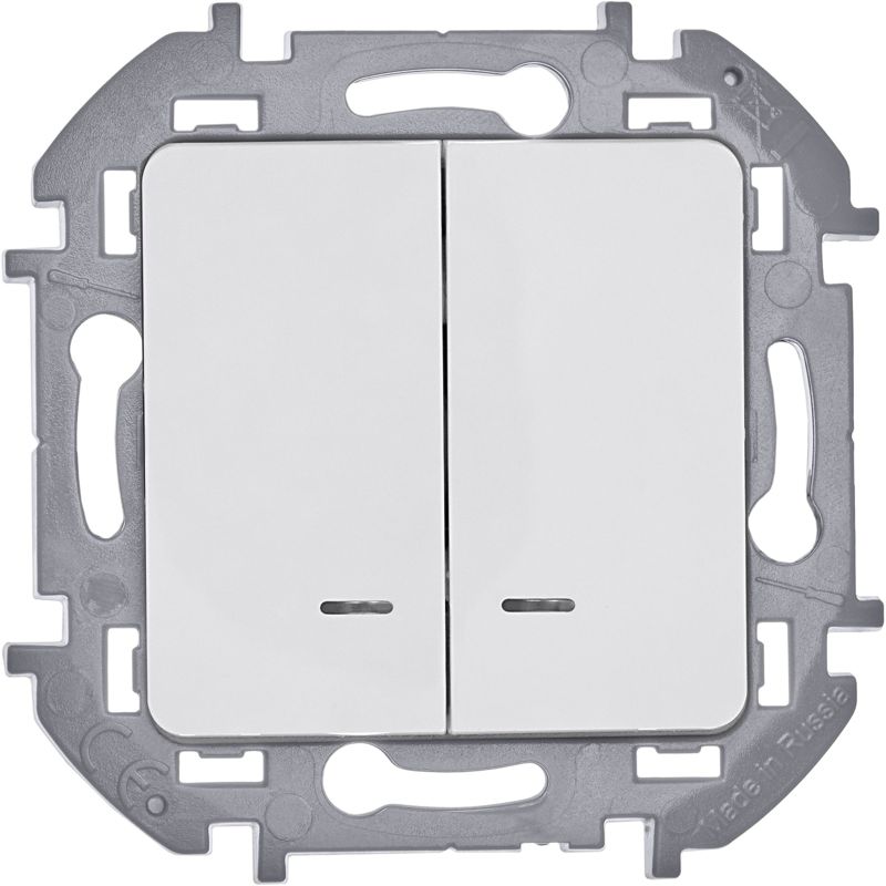  Выключатель 2-кл. Inspiria 10А IP20 250В 10AX с подсветкой/индикацией механизм бел. IEK 673630 фото в каталоге от BTSprom.by