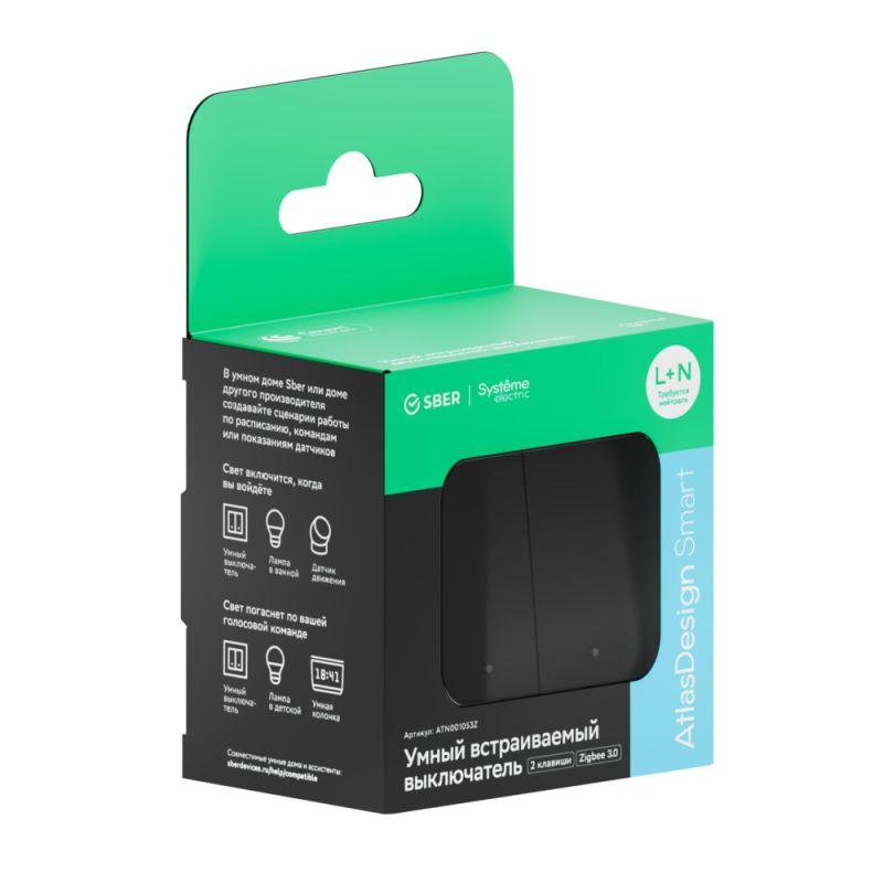  Выключатель 2-кл. AtlasDesign Smart 10А (сх. 5) L+N с подсветкой Zigbee механизм карбон SE ATN001053Z фото в каталоге от BTSprom.by