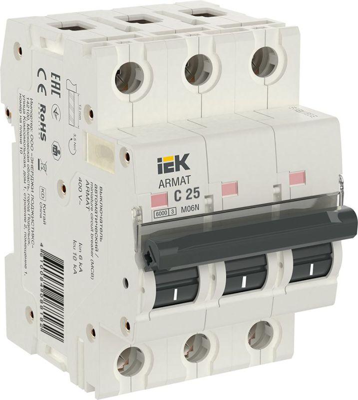 выключатель автоматический модульный 3п c 25а m06n armat iek ar-m06n-3-c025 от BTSprom.by