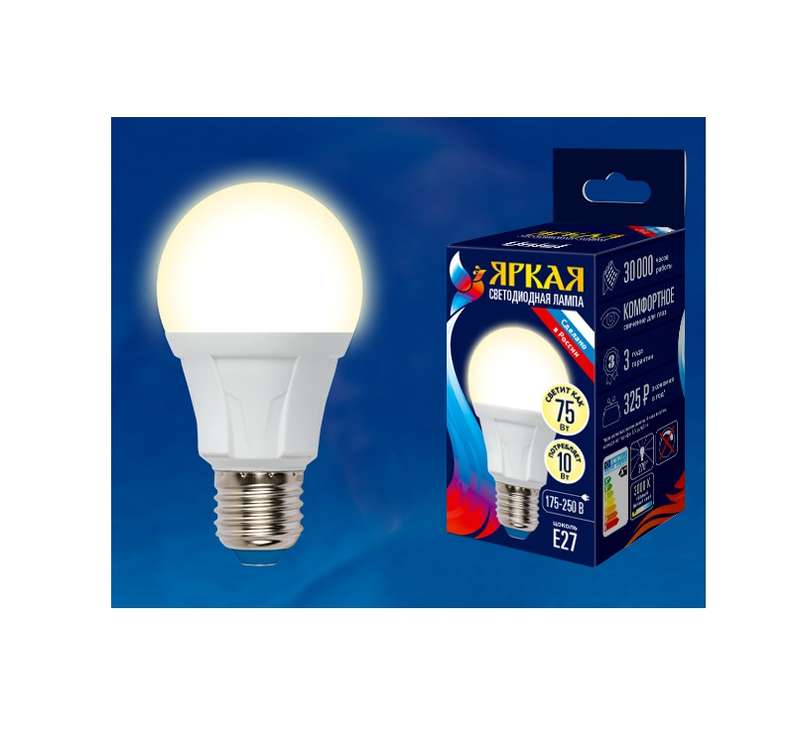лампа светодиодная led-a60 10w/ww/e27/fr plp01wh яркая 10вт грушевидная матовая 3000к тепл. бел. e27 (упак. картон) uniel ul-00001524 от BTSprom.by