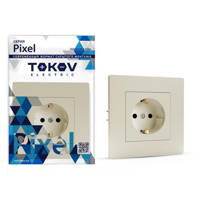 розетка 1-м сп pixel 16а ip20 с заземл. защ. шторки в сборе беж. tokov electric tke-px-r1fzsf-c02 от BTSprom.by