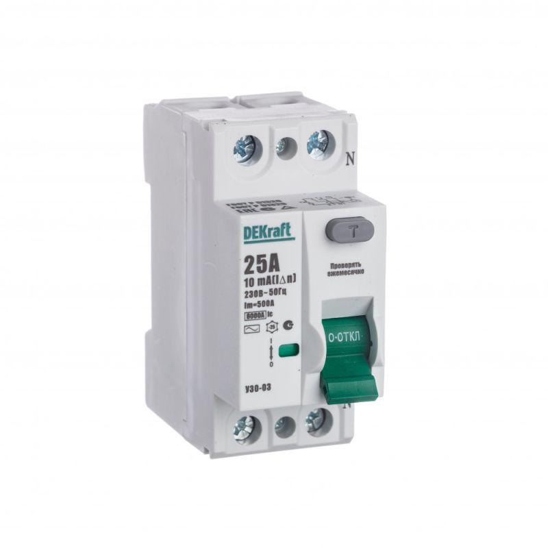  Выключатель дифференциального тока (УЗО) 2п 25А 10мА тип AC 6кА УЗО-03 DEKraft 14051DEK фото в каталоге от BTSprom.by