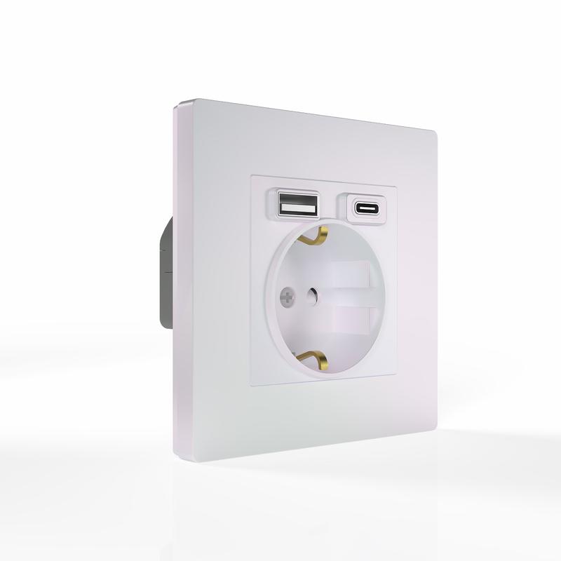  Розетка 1-м СП Pixel IP20 с заземл. с 2-мя заряд. устр. USB тип A+C механизм перламутр. TOKOV ELECTRIC TKE-PX-R1U2AC-C04 фото в каталоге от BTSprom.by