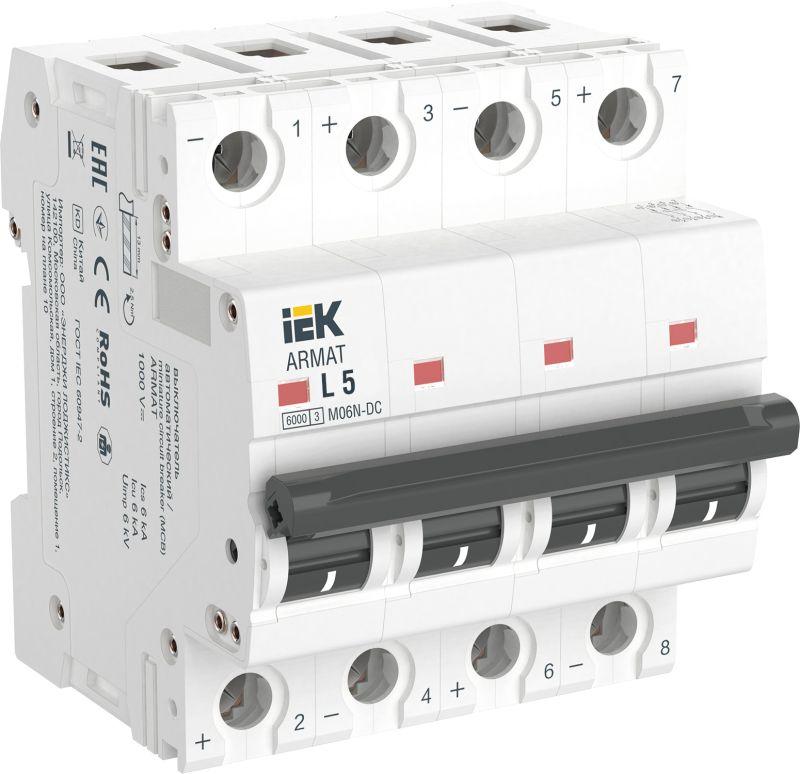 выключатель автоматический модульный 4п l 5а m06n-dc armat iek ar-m06n-4-l005dc от BTSprom.by