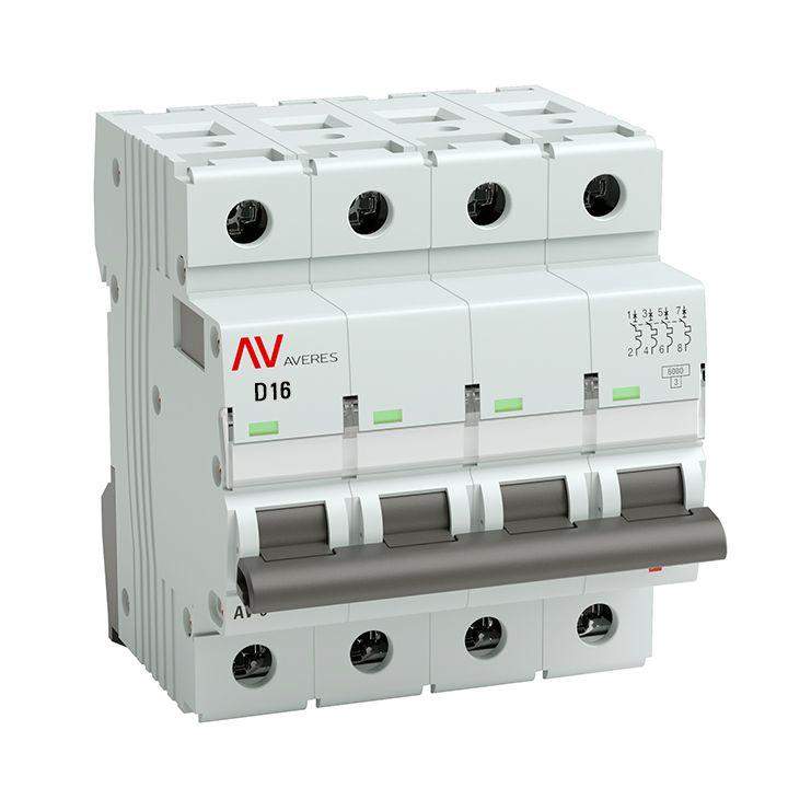 выключатель автоматический модульный 4п d 16а 6ка av-6 averes ekf mcb6-4-16d-av от BTSprom.by