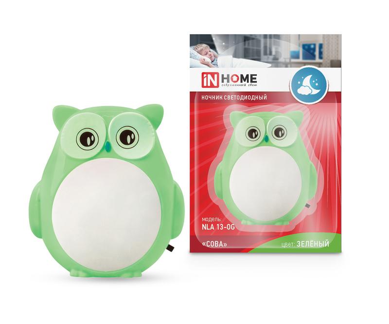 ночник светодиодный nla 13-og сова 230в с выключателем зел. in home 4690612036663 от BTSprom.by