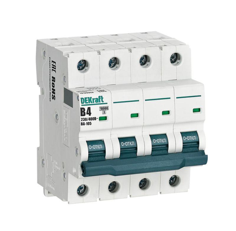 выключатель автоматический модульный 4п b 4а 10ка ва-105 dekraft 13138dek от BTSprom.by