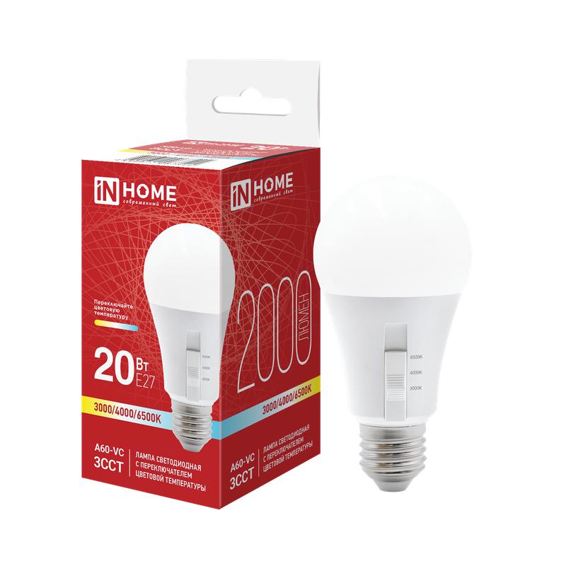 лампа светодиодная led-a60-vc 20вт 3сст 3000/4000/6500к e27 2000лм 230в с переключателем на лампе in home 4690612067544 от BTSprom.by