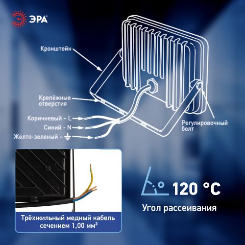  Прожектор светодиодный PRO LPR-062-0-65K-100 100Вт 10000лм 6500К IP65 призма Эра Б0064701 фото в каталоге от BTSprom.by