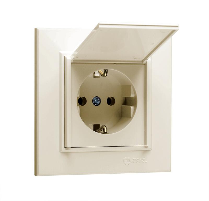 розетка с/з и крышкой сп karea 16а ip20 крем. makel 56010029 от BTSprom.by