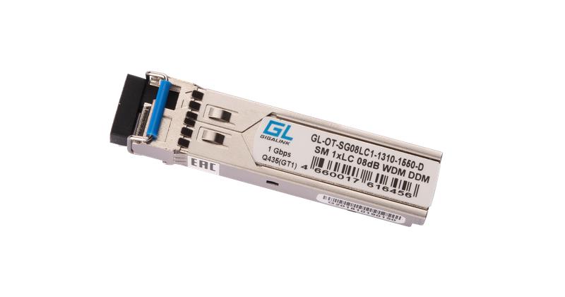 модуль sfp wdm 1.25гбит/с одно волокно sm lc tx:1310/rx:1550нм ddm 8дб до 3км gigalink gl-ot-sg08lc1-1310-1550-d от BTSprom.by