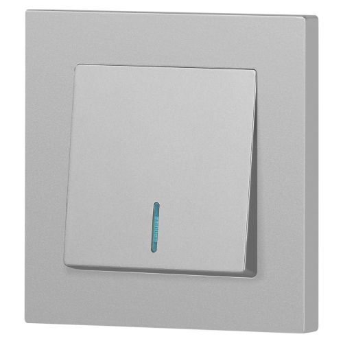  Выключатель 1-кл. СП Accent 6-102-03 10А IP20 250В с подсветкой AL/CU алюм. Intro Б0063478 фото в каталоге от BTSprom.by