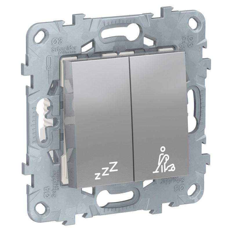  Выключатель кнопочный 2-кл. 2мод. СП Unica New IP21 "Не беспокоить - Убрать номер" алюм. SchE NU521730 фото в каталоге от BTSprom.by