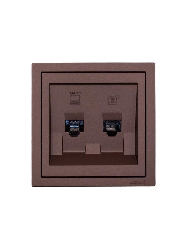  Розетка компьютер+телефон СП ZIMA IP20 с модулем Cat 6 шоколад LEZARD 704-7388-144 фото в каталоге от BTSprom.by