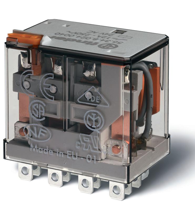 реле миниатюрное силовое электромеханич. монтаж в розетку или наконечники faston (4.8х0.5мм) 4co 12а agni 24в dc rti опции: кнопка тест + диод + led finder 563490240070 от BTSprom.by