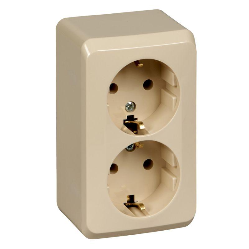 розетка 2-м оп этюд 16а ip20 250в с заземл. без защ. шторок крем. se pa16-007k от BTSprom.by