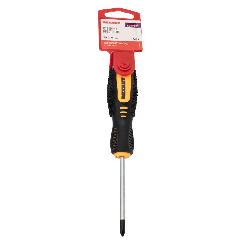  Отвертка крестовая PH 1х75мм двухкомпонентн. рукоятка Rexant 12-6404 фото в каталоге от BTSprom.by