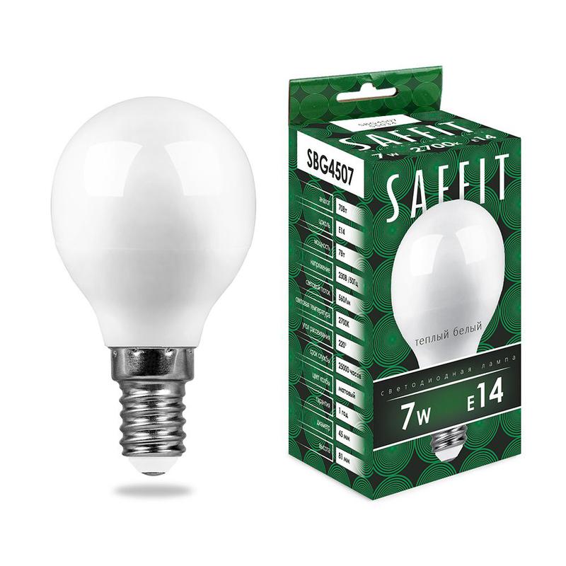 лампа светодиодная 7вт 230в e14 2700к g45 sbg4507 saffit 55034 от BTSprom.by