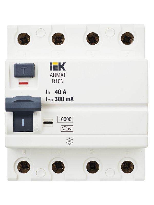  Выключатель дифференциального тока (УЗО) 4п 40А 300мА тип A ВДТ R10N ARMAT IEK AR-R10N-4-040A300 фото в каталоге от BTSprom.by