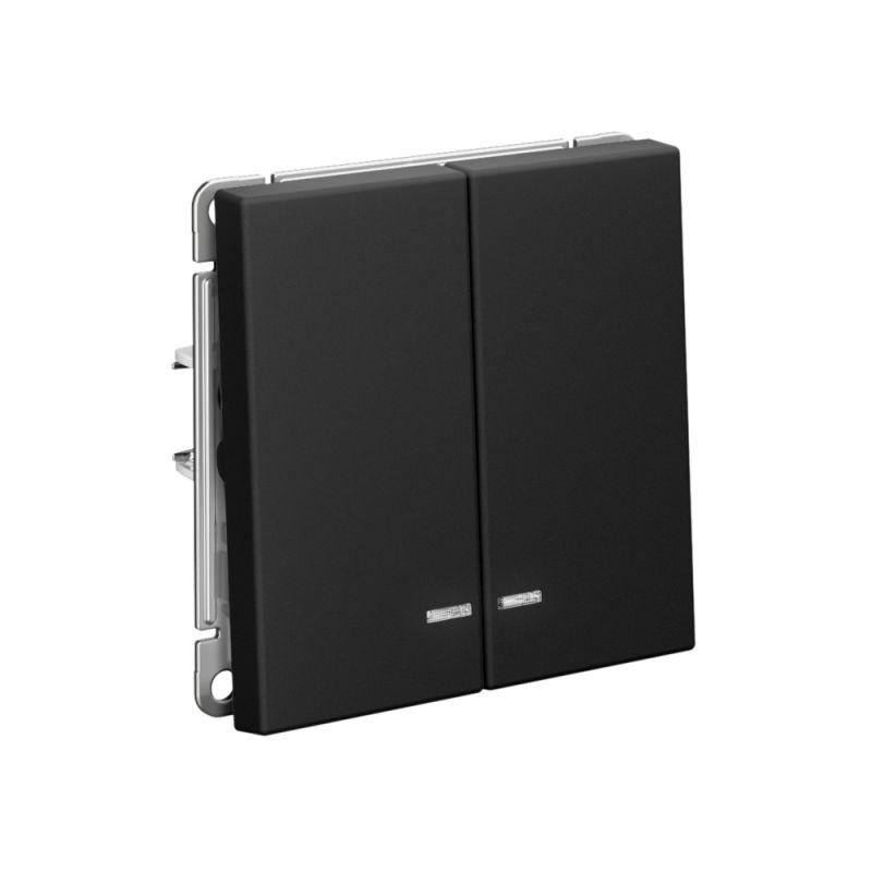  Выключатель 2-кл. ArtGallery (сх. 5а) 10AX с подсветкой быстрозажим. клем. механизм карбон SE GAL001053S фото в каталоге от BTSprom.by