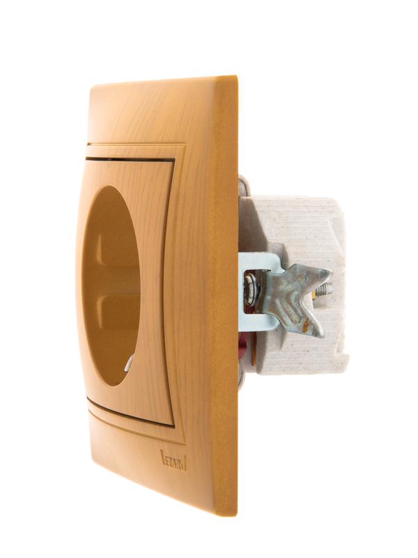 Розетка 1-м СП Mira 16А IP20 с заземл. защ. шторки керамика ольха LEZARD 701-0701-124 фото в каталоге от BTSprom.by