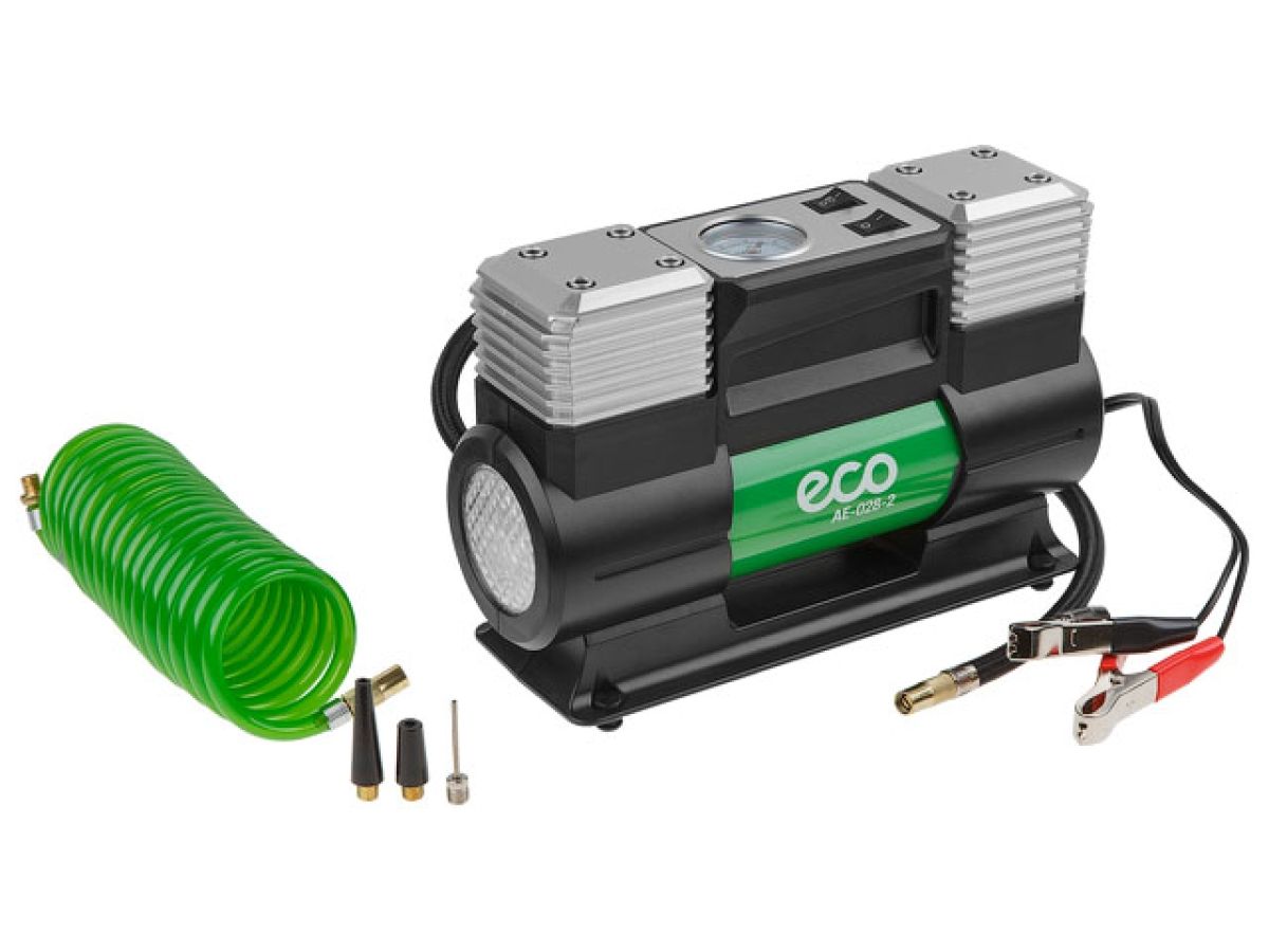 компрессор автомобильный eco ae-028-2 (12 в, 280 вт, 70 л/мин, 2 цилиндра, 10 бар (манометр 7 бар), фонарь, сумка) ae-028-2 от BTSprom.by
