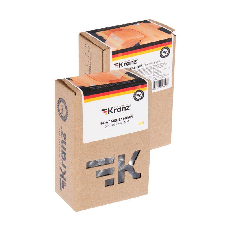  Болт мебельный 8х40 DIN 603 (уп.50шт) Kranz KR-01-3511-021 фото в каталоге от BTSprom.by