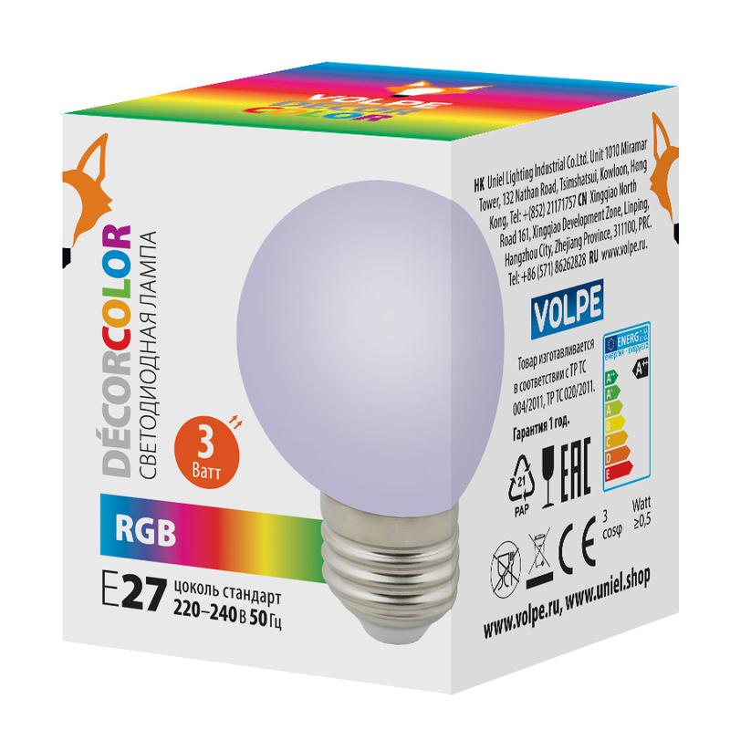 лампа декоративная светодиод. led-g60-3w/rgb/e27/fr/с шармат rgb упак. картон. volpe ul-00006960 от BTSprom.by