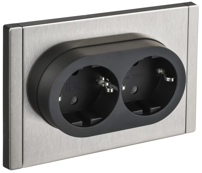 розетка 2-м сп forte&piano fp724m 16а ip20 с заземл. без защ. шторок безвинтовое крепление никель iek fp-r21-16-1-m-k50 от BTSprom.by