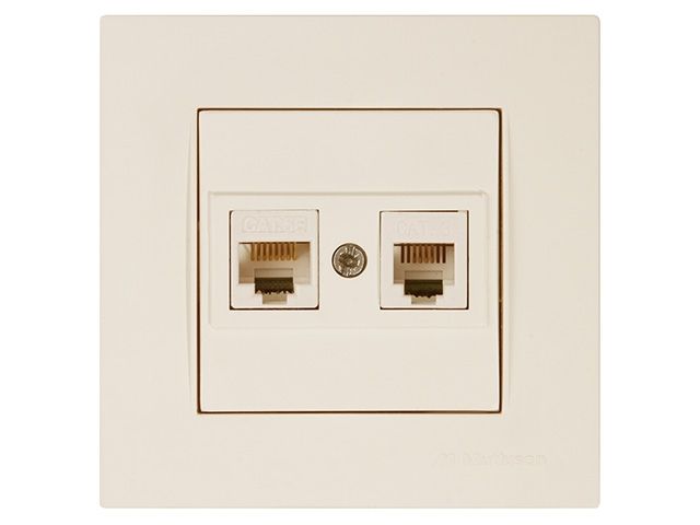 розетка телефонная + компьютерная (rj12+cat5e, скрытая) кремовая, rita, mutlusan 2220 139 0102 от BTSprom.by