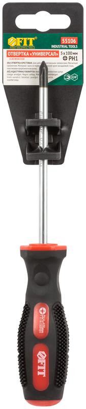  Отвертка "Универсал" CrV сталь прорезинен. ручка Профи 5х100мм РН1 FIT 55106 фото в каталоге от BTSprom.by